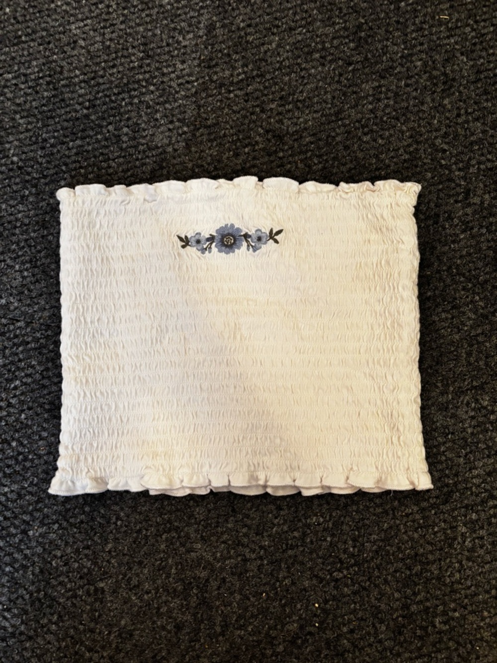 White Hollister Smocked Tube Top with Blue Floral Embroidery